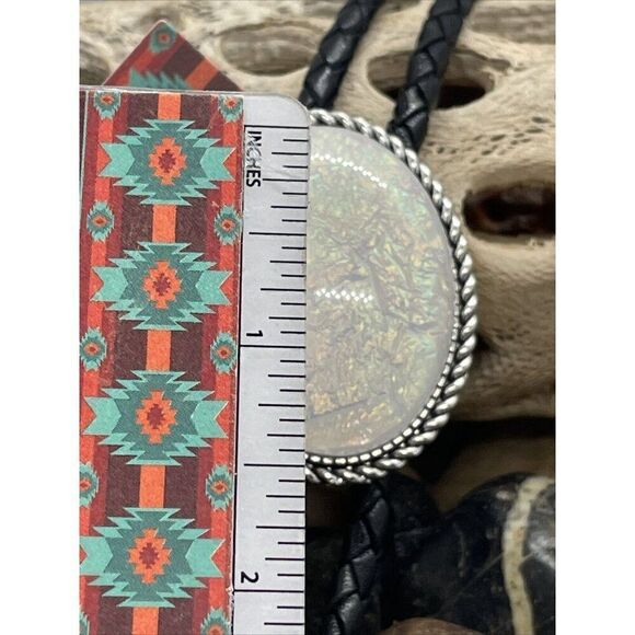 - Silver Large Green Faux Opal Wedding Mens  Womens Western Southwest Bolo - Picture 10 of 12